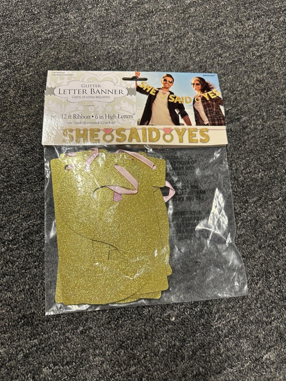 Glitter Letter Banner - "SHE SAID YES" Gold Letters